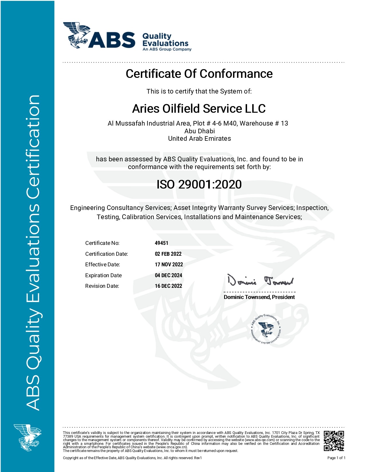 Marine Certificates | ISO | DNV | Approvals - UAE | ARIES