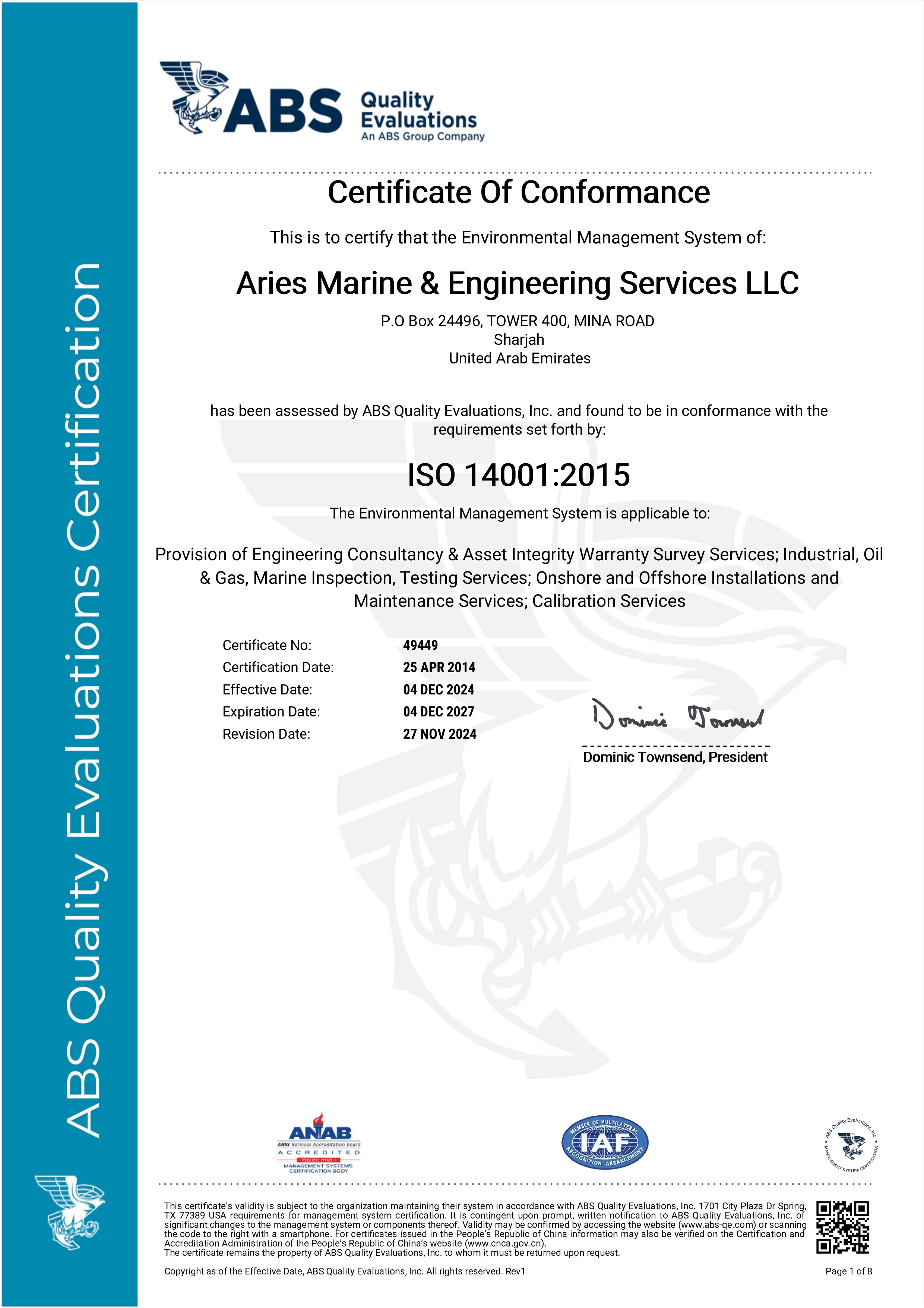 Marine Certificates | ISO | DNV | Approvals – India | ARIES
