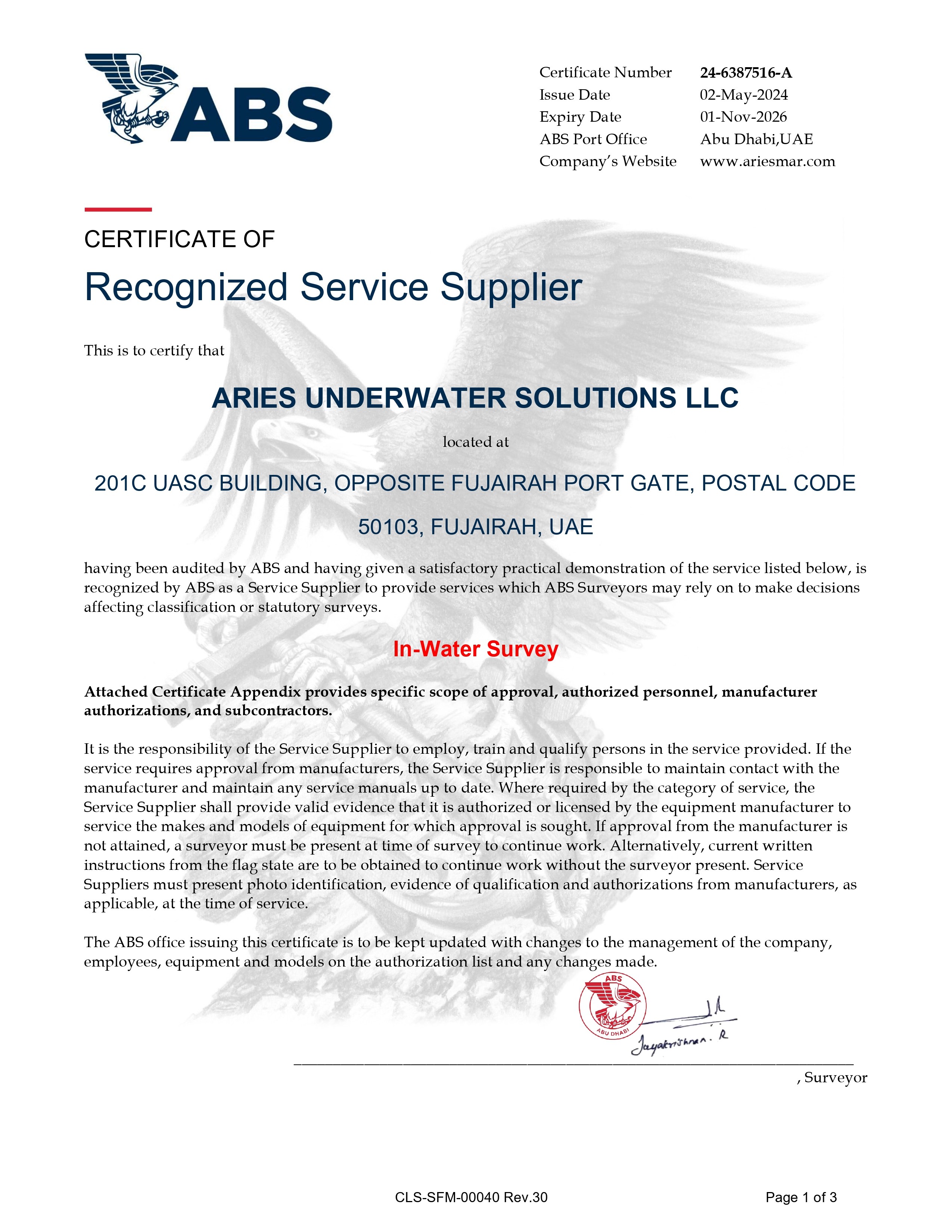 Marine Certificates | ISO | DNV | Approvals – USA | ARIES