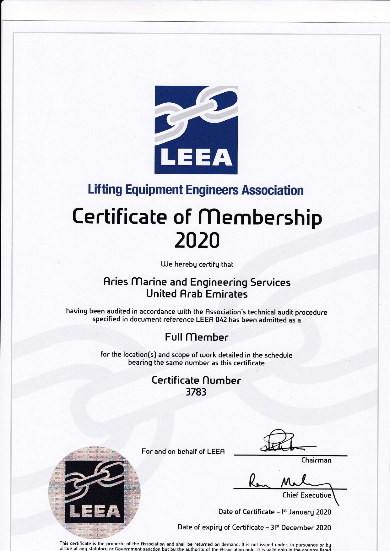 Marine Certificates ISO DNV Approvals UAE ARIES